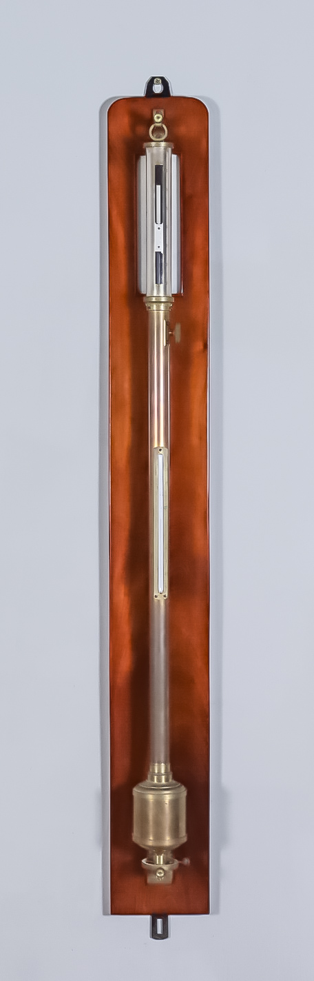 A 20th Century Brass Cased 'Fortin' Stick Barometer and Thermometer, with silvered cylindrical scale