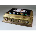 A Continental Ormolu and Pietra Dura Games/Card Two-Handled Casket, the lid and sides inset with