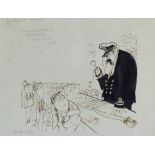 ***Ronald Searle (1920-2011) - Ink drawing - Molesworth confronted by a customs officer, signed,