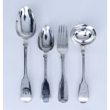 A Selection of Georgian and Victorian Silver Fiddle Pattern Flatware, comprising - four Victorian