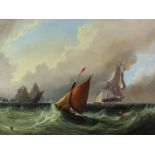 James Wilson Carmichael (1800-1868) - Oil painting - Fishing vessels in a choppy sea, signed,