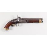 A Precision Yeomanry Pistol, 19th Century, .60 calibre, unmarked bright steel barrel, unmarked plain