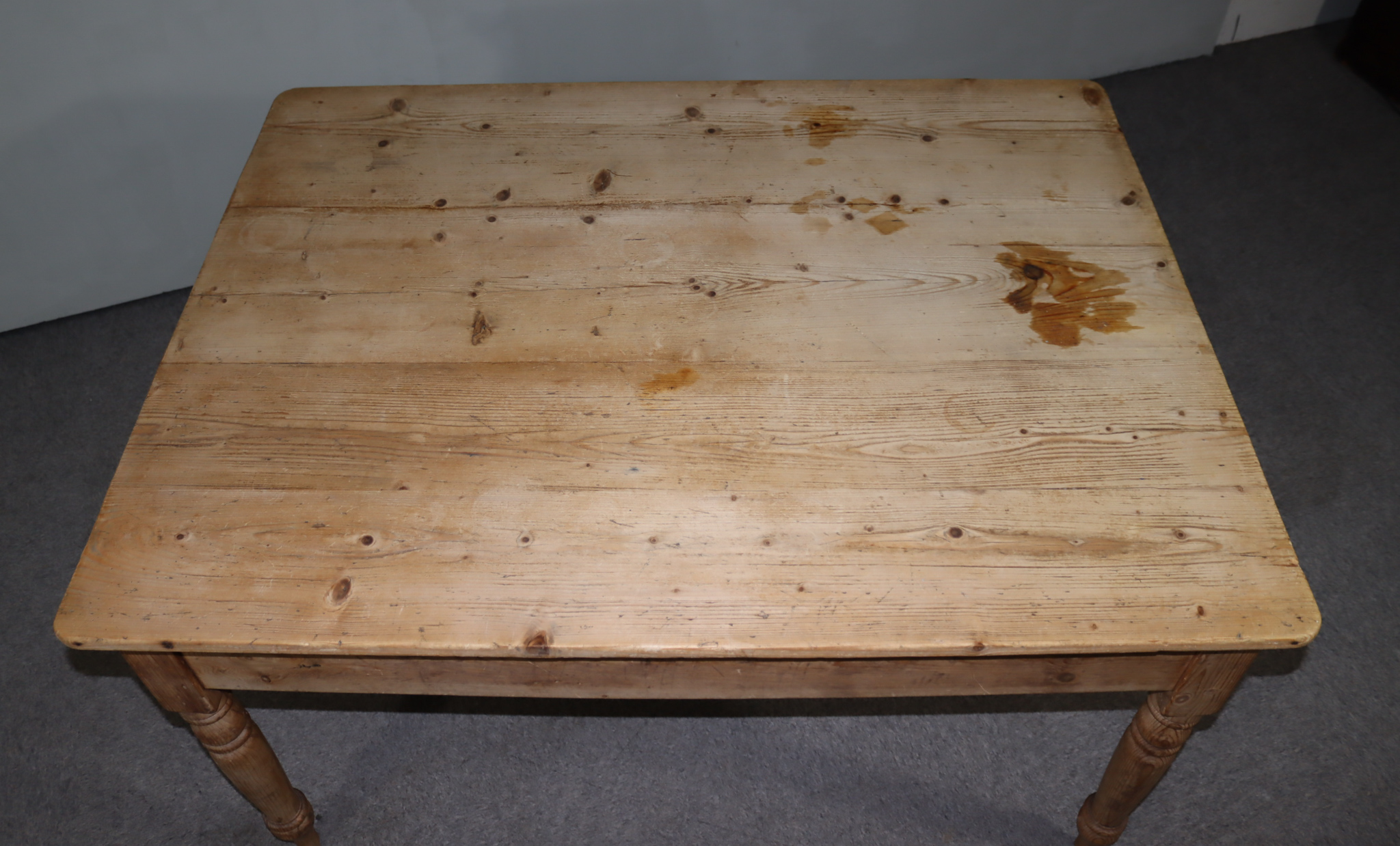 A Victorian Stripped Pine Rectangular Kitchen Table, with four plank top, fitted one front drawer, - Image 5 of 7