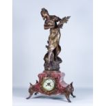 A 19th Century Red and White Flecked Marble and Gilt Metal Mounted Mantle Clock, by A.D. Mougin,