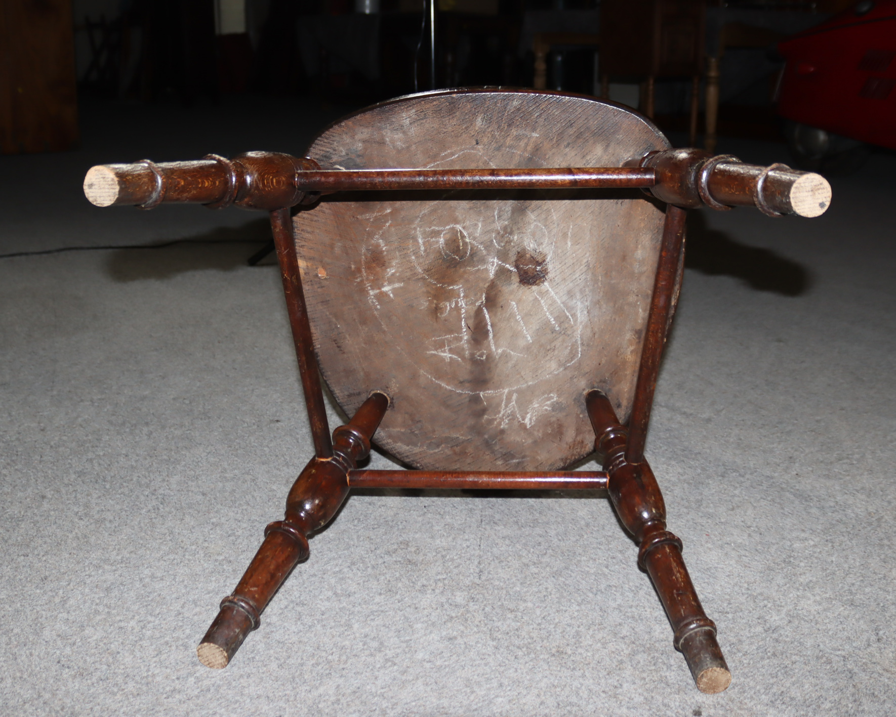 A Victorian Elm Smoker's Bow Armchair, with curved crest rail, central shaped splat, spindle - Image 6 of 6