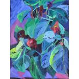 20th Century School - Oil painting - Still life with leaves and flowers, board 30ins x 22ins,