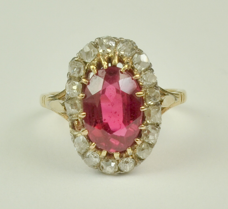 A Ruby and Diamond Ring (Synthetic Ruby), Early 20th Century, in gold colour metal mount, set with - Image 6 of 9