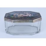 A Continental Silvery Metal and Enamel Mounted Glass Octagonal Box and Cover, possibly French, the