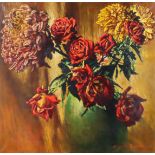 ***Kenneth Newton (1933-1984) - Oil painting - "Chrysanthemums and Roses 1976", signed and dated '