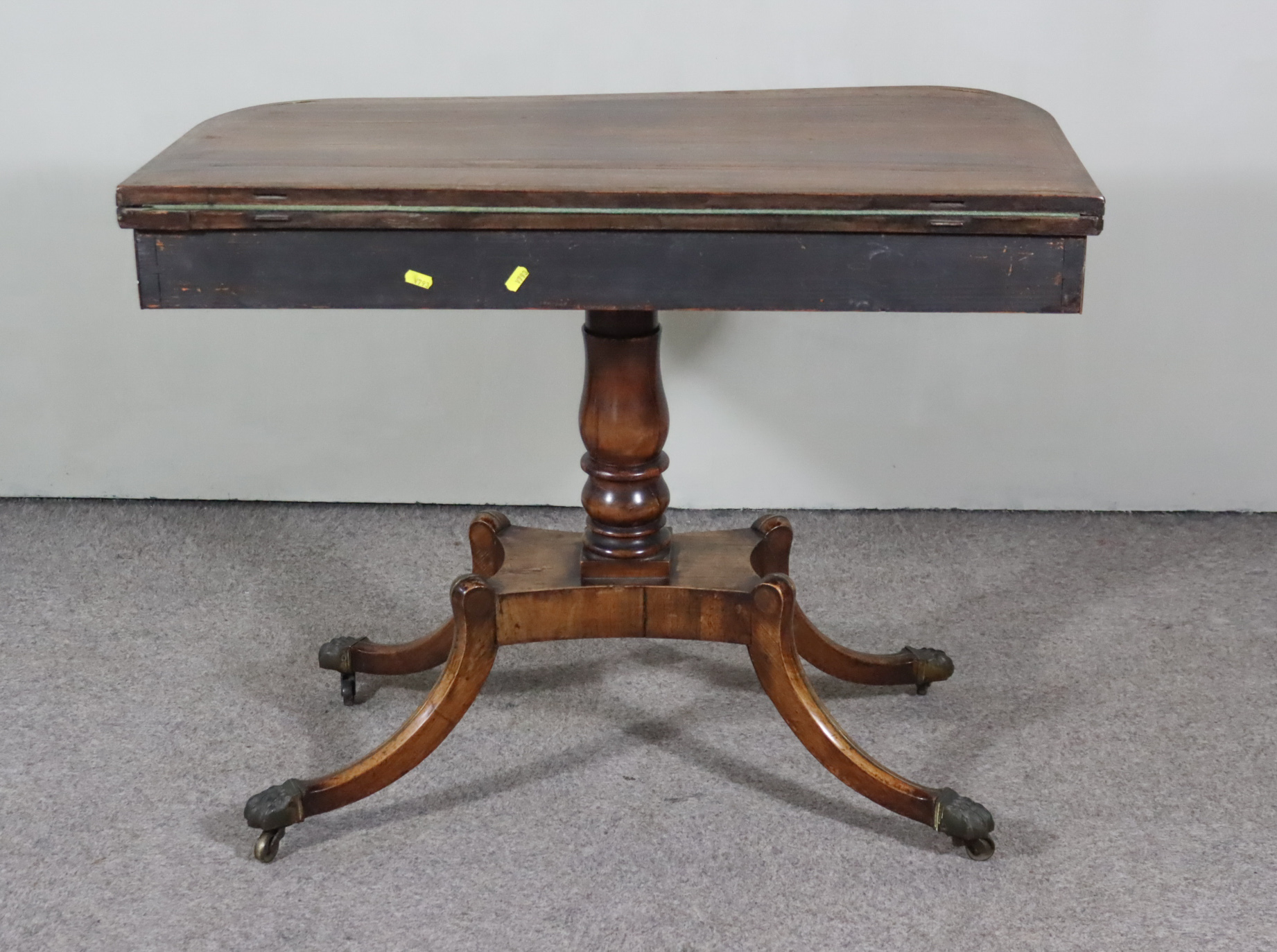 A George IV Rosewood D Shaped Card Table, inlaid with brass stringings, the green baize lined - Image 3 of 6