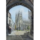 ***S. J. (Toby) Nash (1891-1960) - Ink and watercolour - "Canterbury Cathedral" - view through