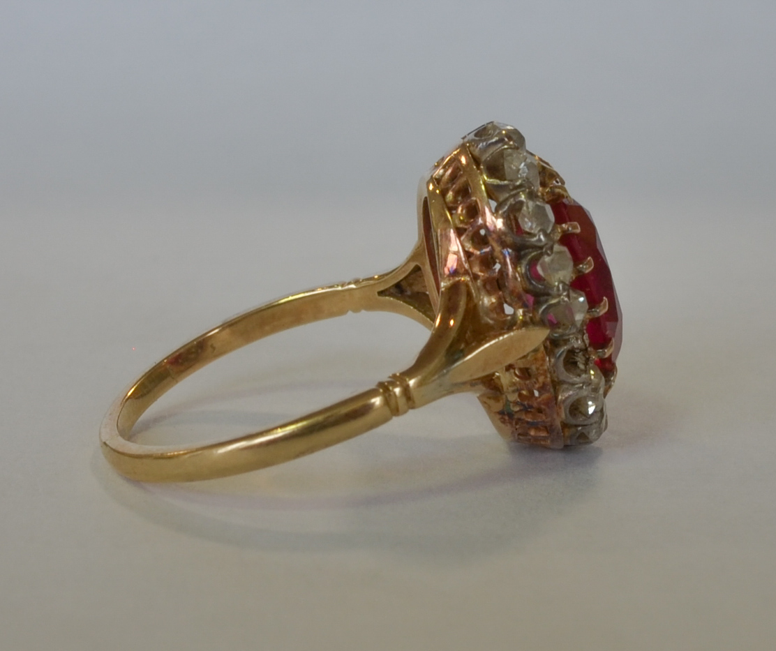 A Ruby and Diamond Ring (Synthetic Ruby), Early 20th Century, in gold colour metal mount, set with - Image 9 of 9