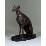 Manner of Albert Brenet (1903-2005) - Brown patinated bronze figure of a seated greyhound, on