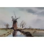 ***Leslie L. Hardy Moore (1907-1997) - Watercolour - "Thurne Windmill, Norfolk", signed, 14.75ins