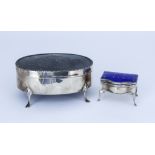 A George V Silver and Tortoiseshell Oval Trinket Box and a Silver and Blue Enamel Topped Trinket