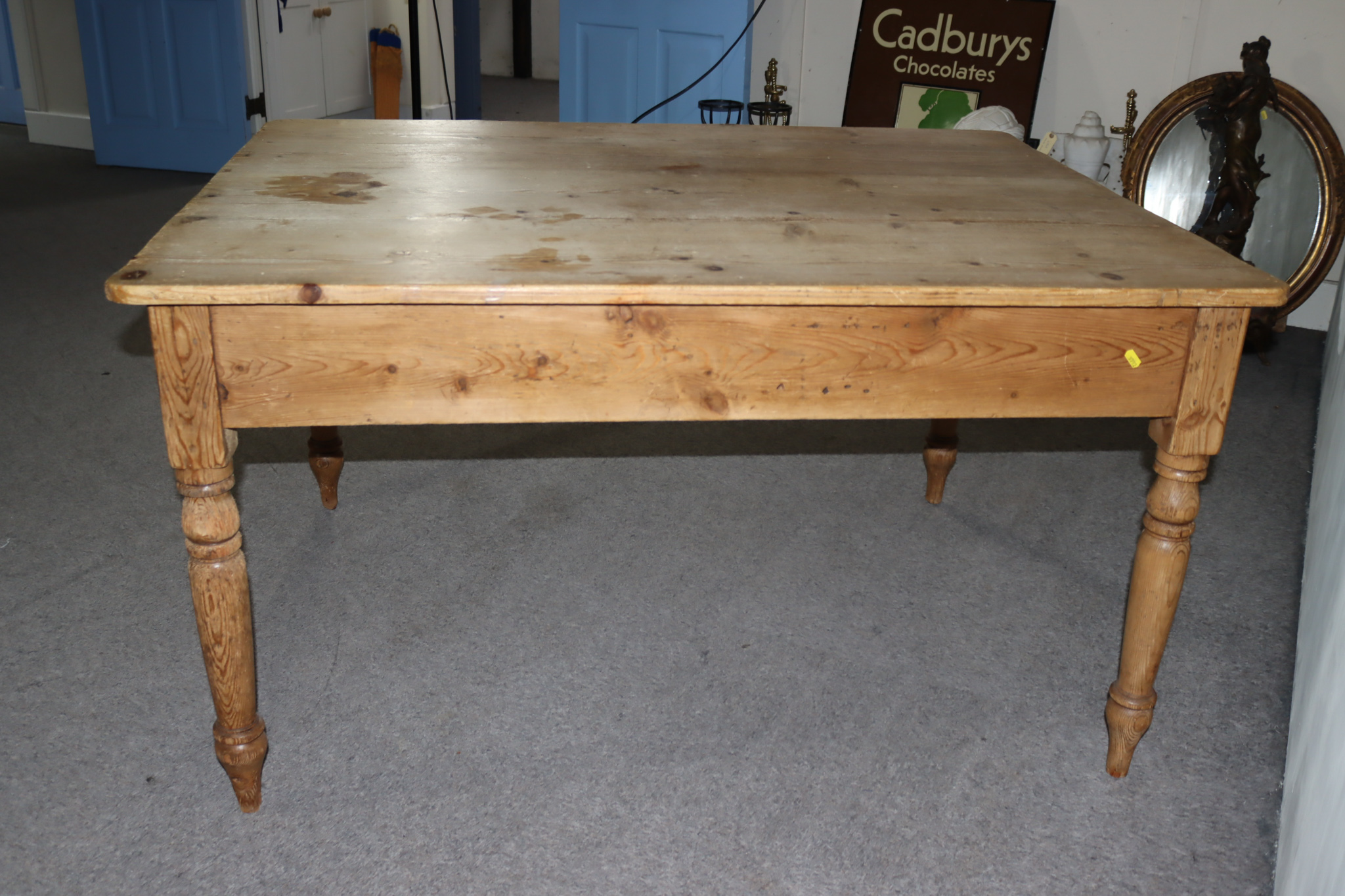 A Victorian Stripped Pine Rectangular Kitchen Table, with four plank top, fitted one front drawer, - Image 2 of 7
