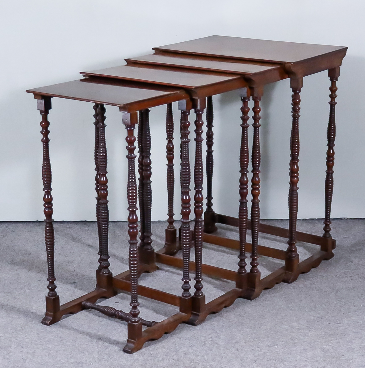 A Nest of Four 19th Century Mahogany Rectangular Occasional Tables, on bobbin turned supports and
