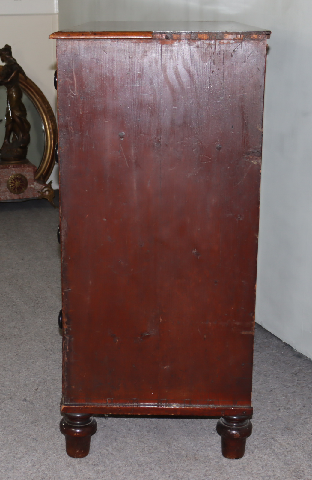 A Victorian Mahogany and Pine Sided Chest, with square moulded edge to top, fitted two short and - Image 2 of 5