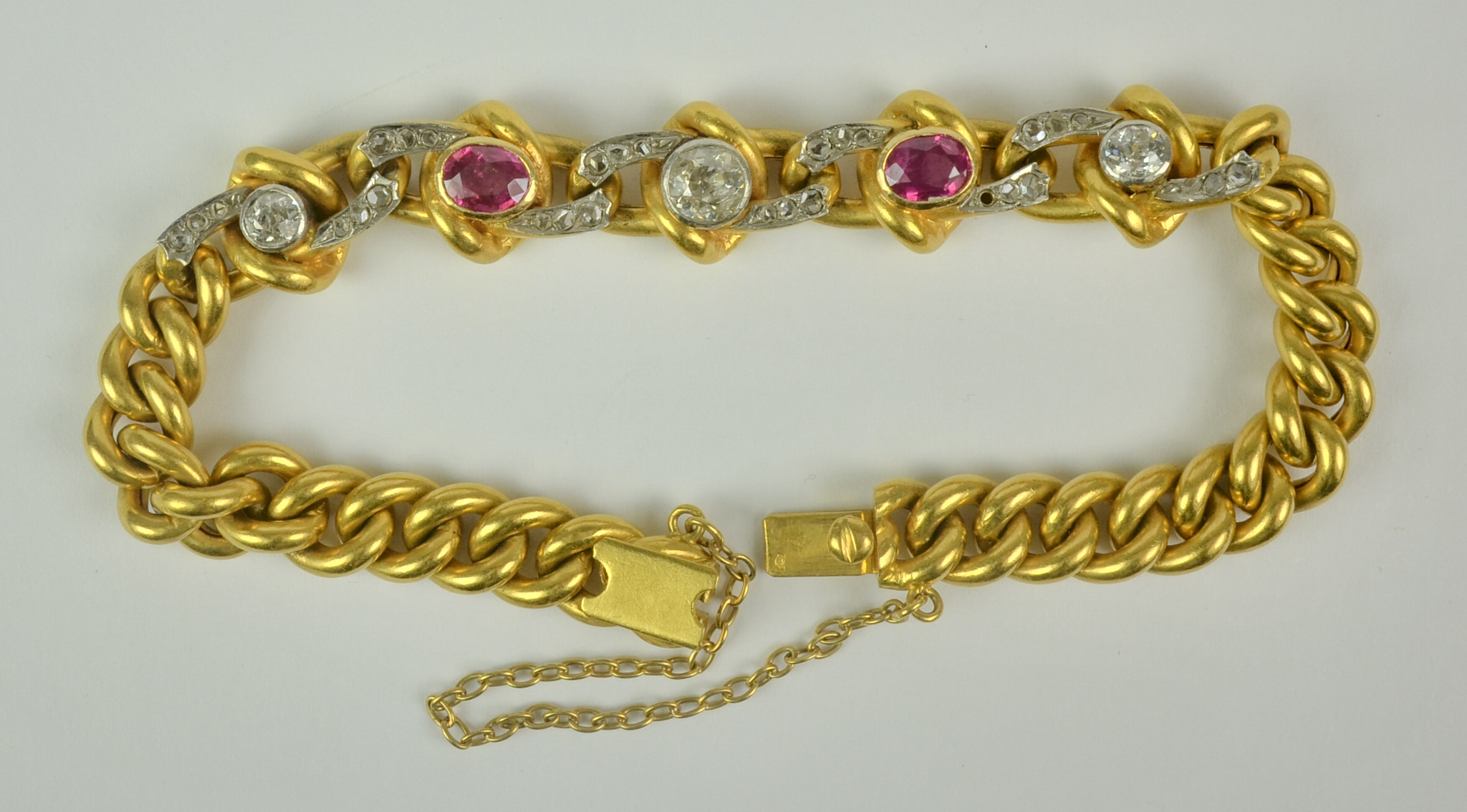 A Curb Link Gem Set Bracelet, 20th Century, 18ct yellow gold set with a centre diamond, - Image 7 of 8