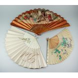 I* A Collection of Fans, Late 19th/Early 20th Century, including - wooden sticks with paper leaf