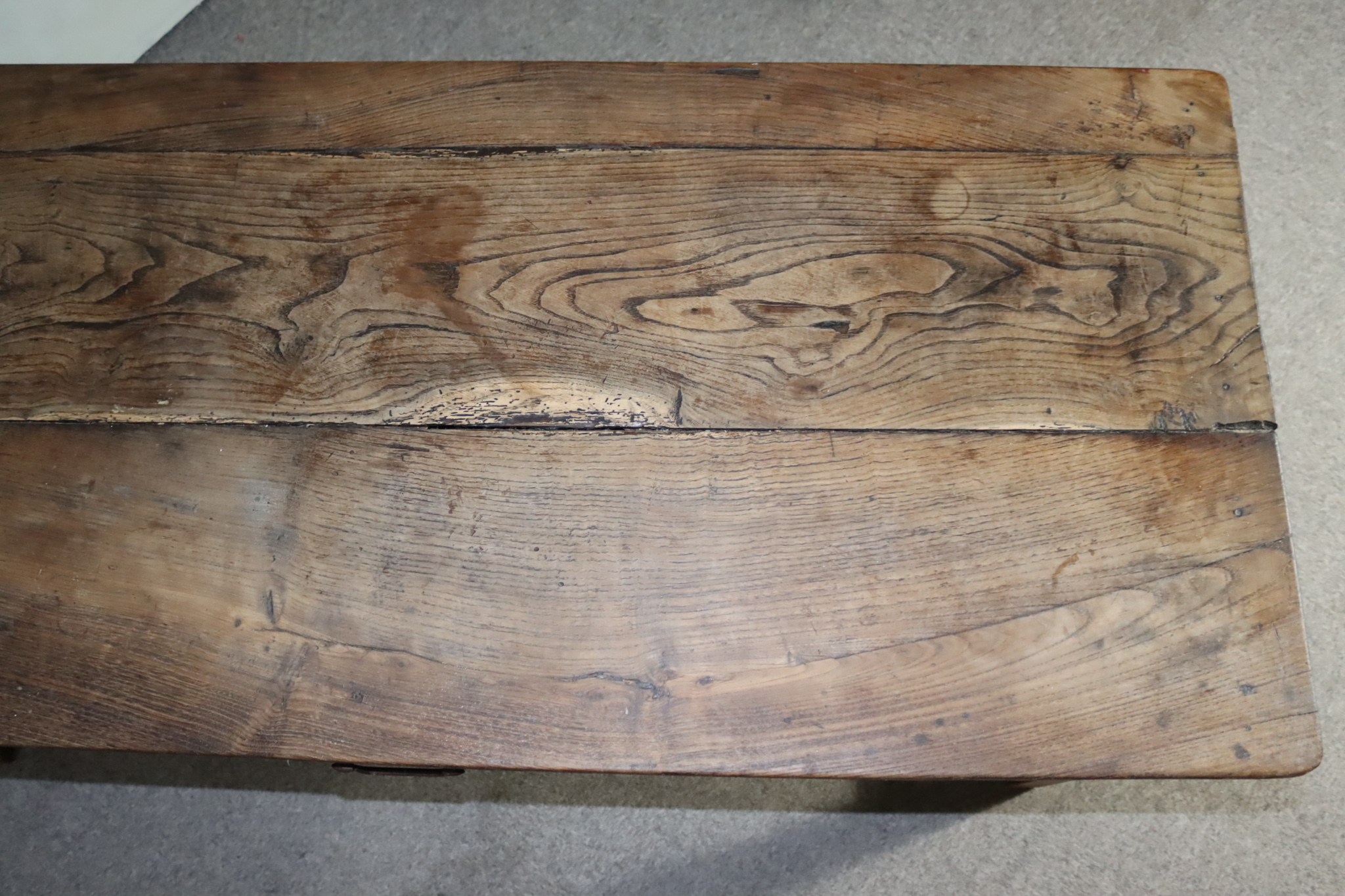 A 19th Century Elm Rectangular Kitchen Table and a Set of Five Ash Dining Chairs, the table with - Image 5 of 6