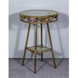 A 20th Century Brass, Enamel and Green Onyx Circular Two-Tier Occasional Table, the pierced frieze