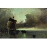 Richard Parker (19th Century) - Oil painting - Moonlit fishing scene, signed, board 7.5ins x 11.