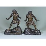 A Pair of Japanese Bronze Standing Figures of Warriors, 20th Century, 10.75ins (27.3cm) and 11ins (