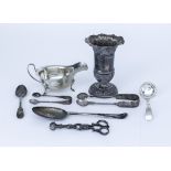 A Pair of Late George III Silver Sugar Nips and Mixed Silverware, the sugar nips possibly by