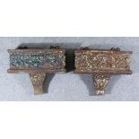 Two Cast Iron Rectangular Hopper Heads/Planters, cast with boss and scroll ornament, 25ins x 9ins