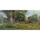 Attributed to John Sargent Noble (1848-1896) - Oil painting - Landscape with ancient trees, and a