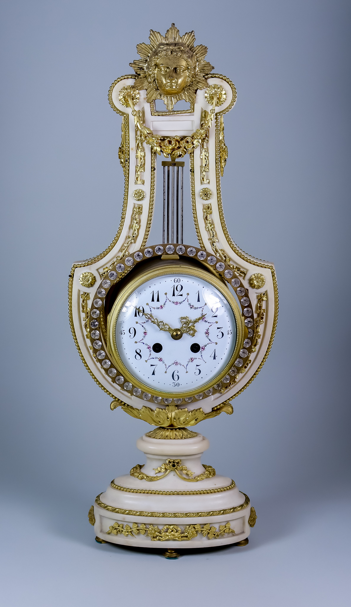 A Late 19th Century French White Marble and Gilt Brass Mounted "Marie Antoinette" Lyra Pattern