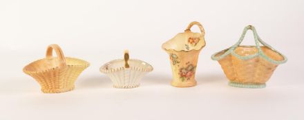 TWO ROYAL WORCESTER MOULDED CHINA SMALL BASKETS, both of typical form, one in blush, heightened on