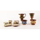 FOUR PIECES OF NINETEENTH CENTURY COPPER LUSTRE POTTERY, comprising, GOBLET, PEDESTAL MILK JUG AND