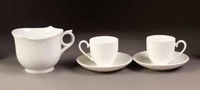 MODERN MEISSEN ?WAVES? PATTERN WHITE PORCELAIN BREAKFAST CUP, together with a PAIR OF MODERN