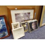 THREE FRAMED PICTURES OF THE PLANETS, AN AERIAL PHOTOGRAPH AND TWO BUTTERFLY SPECIMENS, IN BOX FRAME