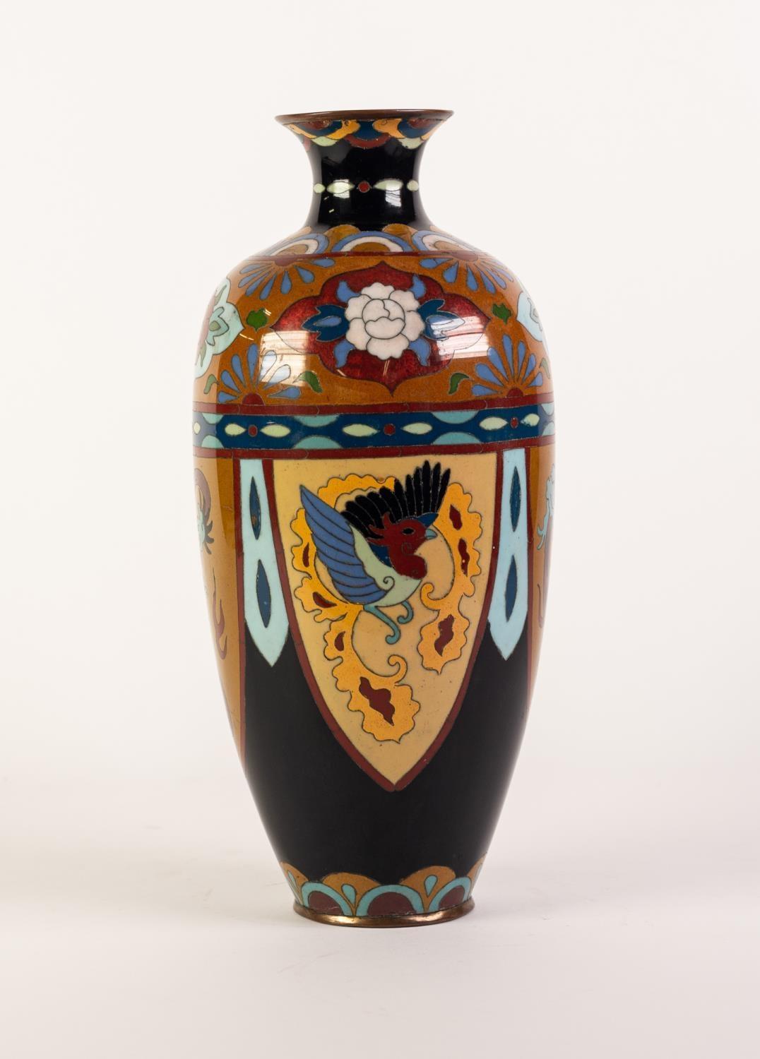 TWENTIETH CENTURY JAPANESE CLOISONNÉ VASE, of slender ovoid form with short, waisted neck, decorated - Image 2 of 2