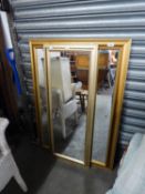 A LARGE OBLONG GILT FRAMED WALL MIRROR, 3?4? WIDE AND A ROBING MIRROR
