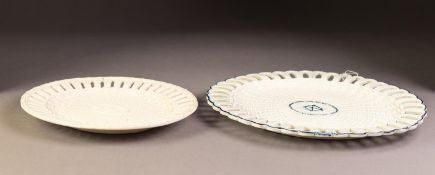 EARLY 19th CENTURY CREAMWARE OVAL PIERCED BORDERED BASKET WEAVE MOULDED STAND (basked absent), the