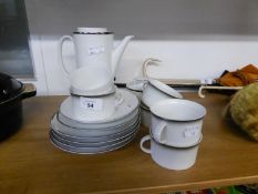 1960?s THOMAS, GERMAN WHITE PORCELAIN COFFEE POT AND MATCHING SUGAR BOWL AND COVER, FOUR SIDE PLATES