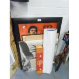MIXED LOT OF PRINTS, POSTERS AND A CHINESE SCROLL (QUANTITY)