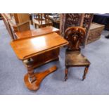A VICTORIAN MAHOGANY ADJUSTABLE BED TABLE AND HALL CHAIR (SEAT A.F.) (2)
