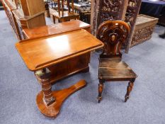 A VICTORIAN MAHOGANY ADJUSTABLE BED TABLE AND HALL CHAIR (SEAT A.F.) (2)