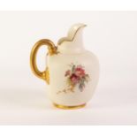 EARLY TWENTIETH CENTURY ROYAL WORCESTER BLUSH PORCELAIN JUG, with flattened back, moulded loop