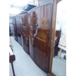 WRIGHTON LADIES FIGURED WALNUT TWO DOOR WARDROBE WITH BOW FRONT, 4;? WIDE AND THE GENT?S WARDROBE