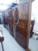 WRIGHTON LADIES FIGURED WALNUT TWO DOOR WARDROBE WITH BOW FRONT, 4;? WIDE AND THE GENT?S WARDROBE