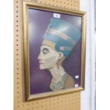 A PICTORIAL NEEDLEWORK TAPESTRY, HEAD OF AN ANCIENT EGYPTIAN RULER, 18" X 12 1/2" (FRAMED)