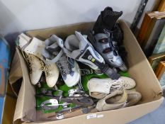 THREE PAIRS OF ROLLER BLADING BOOTS; A PAIR OF LADIES WHITE LEATHER ANKLE BOOTS AND THREE PAIRS OF