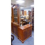 A MODERN BURRWOOD SIDE CABINET AND A FLOOR STANDING CORNER CUPBOARD (2)