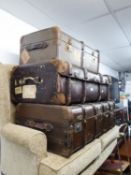 THREE WOOD BOUND FIBRE VINTAGE CABIN TRUNKS